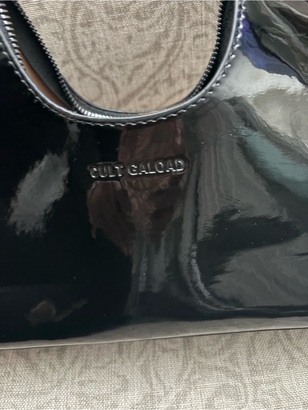 Black Patent Shoulder Bag with Gloss Finish